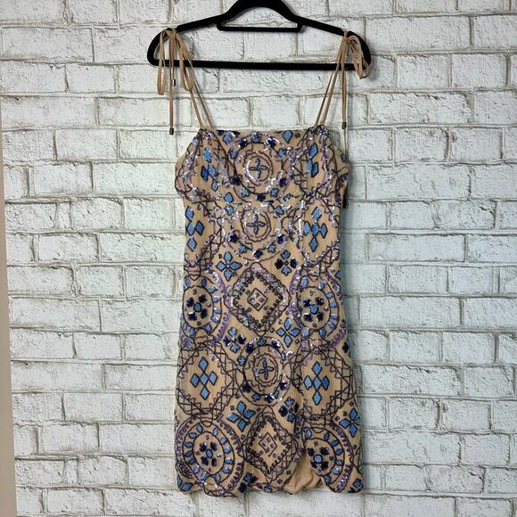 Free People Dress Show Mini Sequin Party Bodycon Lilac Blue Navy Nude 8 - Picture 2 of 8